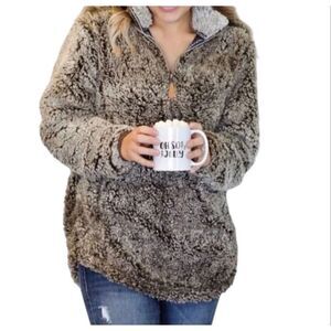 Simply Southern Womens Sherpa Cozy Quarter Zip Pullover Sweater Gray Size Small